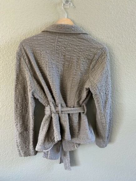 Free People jacket Textured Gauze wrap Belted Taupe Cotton small boho - Picture 7 of 11